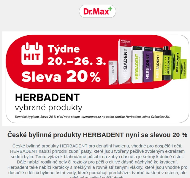 Dr.Max E-shop: Herbadent 20% sleva – červen 2026 | Nuslet.cz