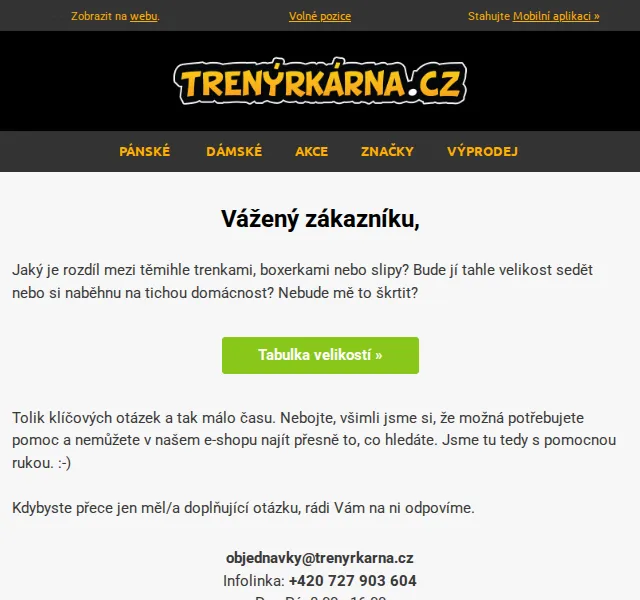 Lukáš z Trenýrkárna.cz: podpora a tabulka velikostí – červen 2026 | Nuslet.cz