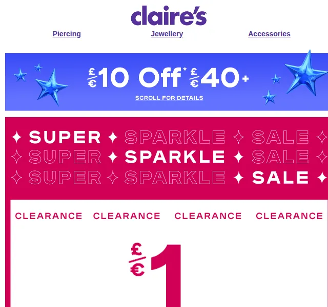 Claire's: šperky už od 1 € – Super Sparkle Sale – červenec 2026 | Nuslet.cz