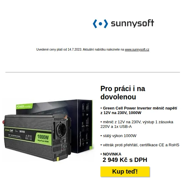 Sunnysoft: Měnič napětí 1000W, tripod, vysílačka Baofeng – červenec 2026 | Nuslet.cz