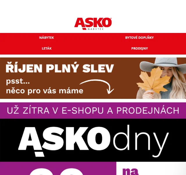 Asko Nábytek: sleva 20% na celý nákup – červenec 2026 | Nuslet.cz