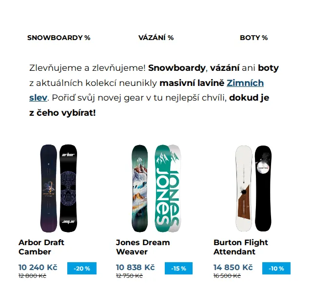 SNOWBOARD ZEZULA: Slevy až 20 % na snowboardovou výbavu – červenec 2026 | Nuslet.cz