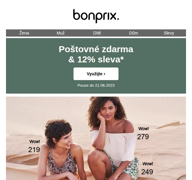 Bonprix: 12% sleva a poštovné zdarma – červenec 2026 | Nuslet.cz