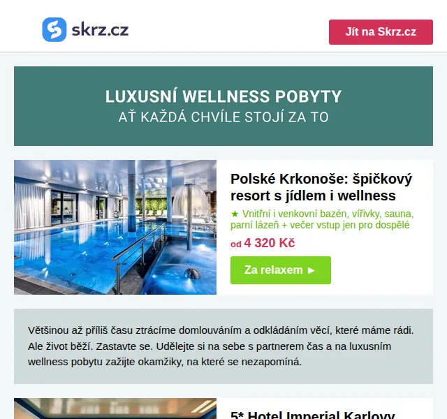 Skrz: Wellness pobyty od 2 895 Kč – červen 2026 | Nuslet.cz