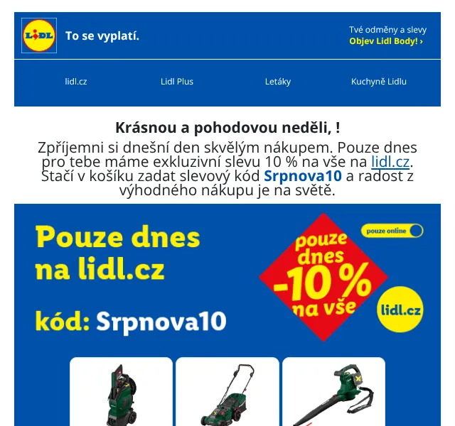 Lidl: 10 % slevový kód na vše – srpen 2026