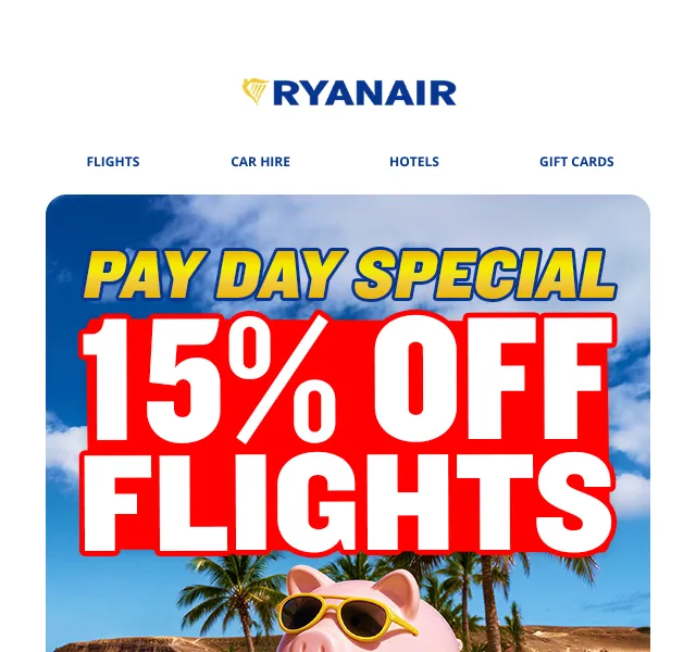 Ryanair: 15 % sleva na lety – srpen 2026