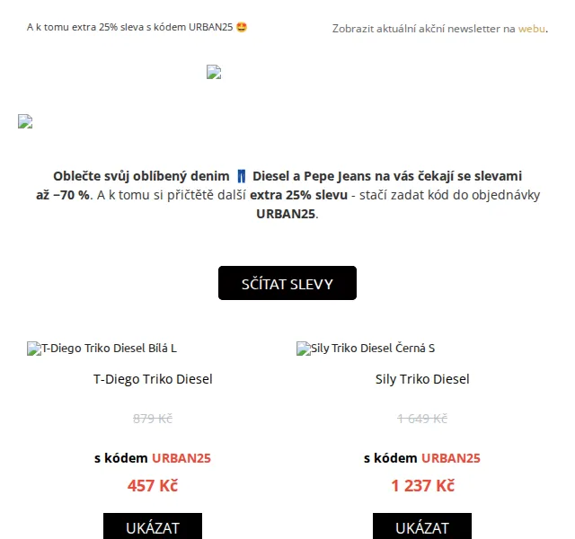 UrbanStore: Diesel + Pepe Jeans se slevami až −70 %+25 % – červen 2026 | Nuslet.cz