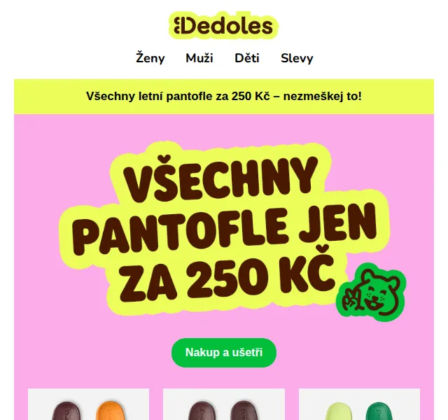 Dedoles: Všechny pantofle za 250 Kč – červenec 2026 | Nuslet.cz
