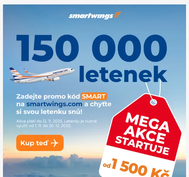 Smartwings: 150 000 letenek za akční cenu – červenec 2026 | Nuslet.cz