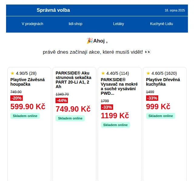 Lidl: Akce do 24. 8. 2025 – sleva až 44 % na PARKSIDE, hračky, oblečení | srpen 2025 | Nuslet.cz