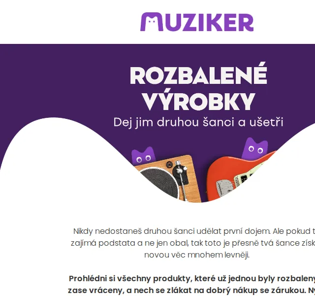 Muziker: rozbalené výrobky se slevou – červenec 2026 | Nuslet.cz