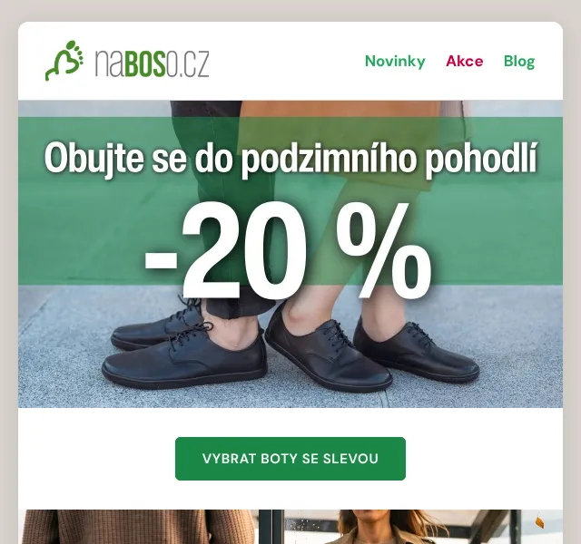 naBOSo: podzimní boty se slevou 20 % – září 2026