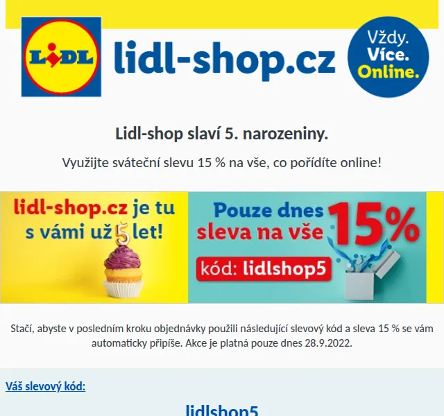 Lidl: Sleva 15 % na vše – září 2026 | Nuslet.cz
