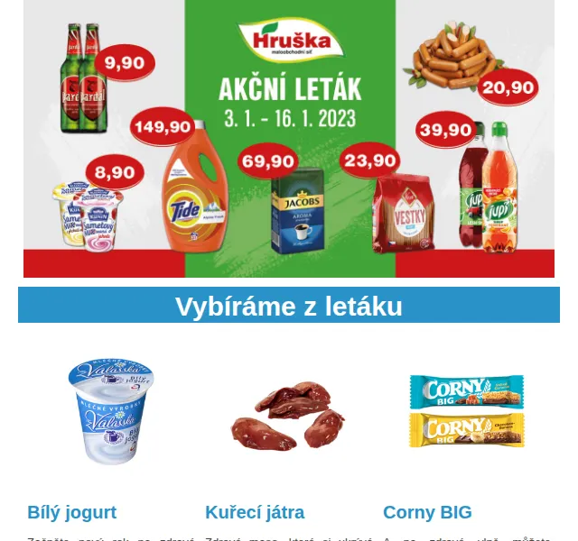Váš HRUŠKA tým: Bílý jogurt 8,90 Kč, leták 3.–16. 1. 2023 | Nuslet.cz