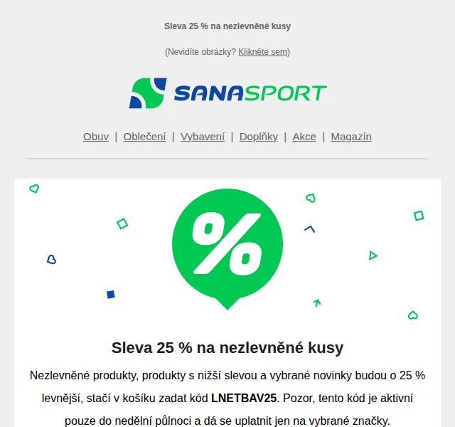 Sanasport: Sleva 25 % na nezlevněné kusy – červen 2026 | Nuslet.cz