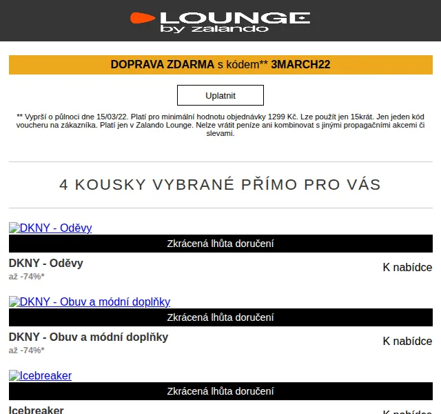 Lounge by Zalando: DKNY, Icebreaker a alife & kickin – sleva až 75 % | červen 2026 | Nuslet.cz