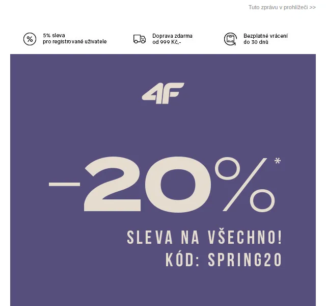 4Fstore: sleva 20 % na sportovní oblečení – červen 2026 | Nuslet.cz