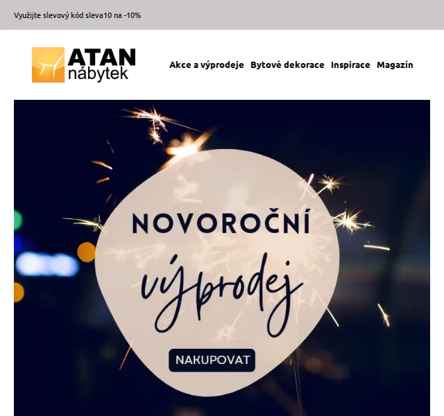 ATAN nábytek: Novoroční výprodej se slevou 10 % – červen 2026 | Nuslet.cz
