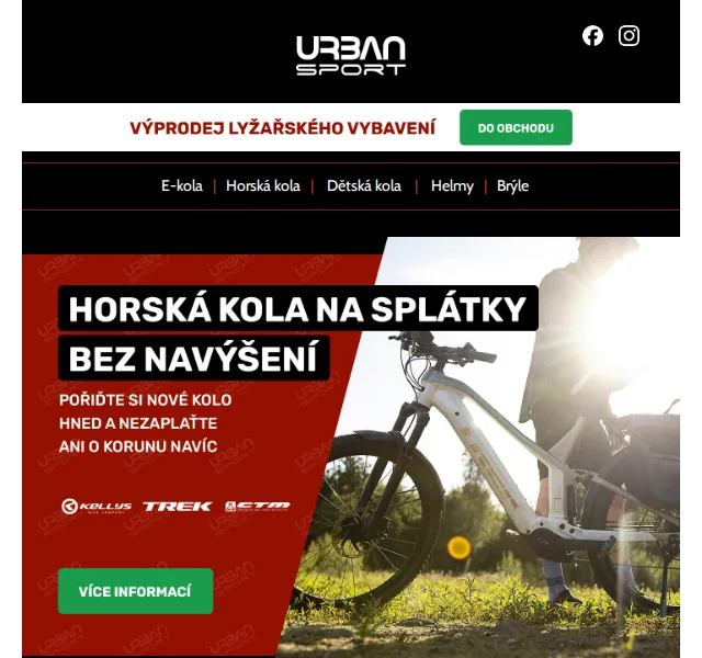 Urban-sport.cz: Kola na splátky s 0% navýšením – červen 2026 | Nuslet.cz