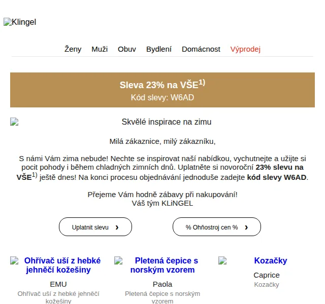 KLiNGEL.cz: Sleva 23 % na vše + výprodej až 60 % – červenec 2026 | Nuslet.cz