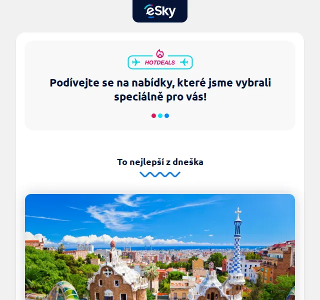 eSky.cz: Barcelona od 1530 Kč, Düsseldorf od 2498 Kč – červenec 2026 | Nuslet.cz