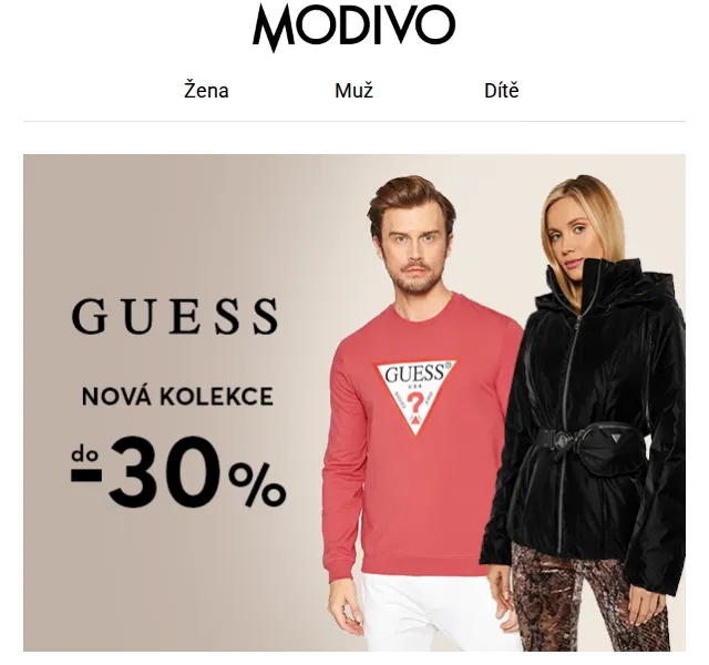 Modivo: Guess podzimní novinky -30 % – červenec 2026 | Nuslet.cz