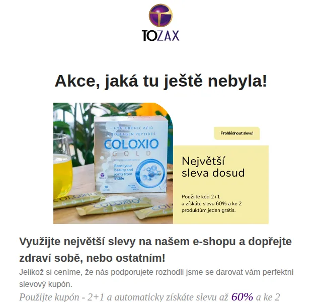 Tozax CZ: Sleva až 60 % a 2+1 zdarma – červen 2026 | Nuslet.cz