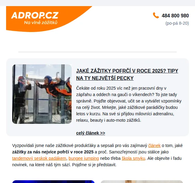 Adrop: Nejoblíbenější zážitky 2025 – tipy od 1 399 Kč | Nuslet.cz