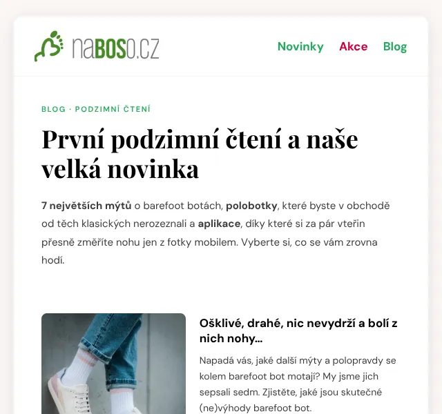 naBOSo: slevy 20 % na barefoot boty – září 2026