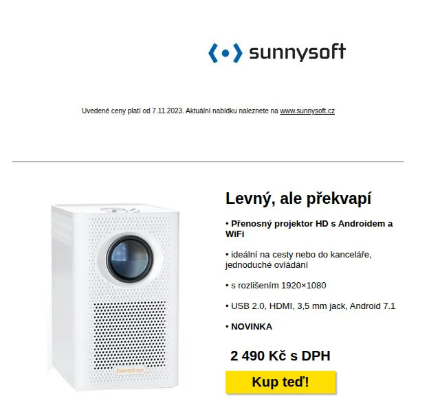Sunnysoft: projektor, Samsung Galaxy A33, handsfree a další – červenec 2026 | Nuslet.cz
