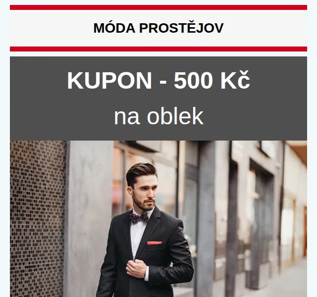 Móda Prostějov: Kabáty od 599 Kč a sleva 500 Kč na oblek – červenec 2026 | Nuslet.cz