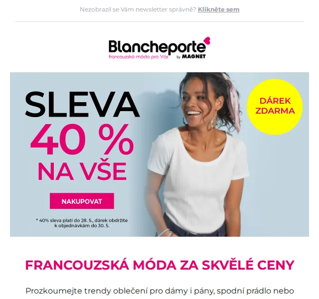 Blancheporte: Sleva 40 % na celý sortiment – červen 2026 | Nuslet.cz