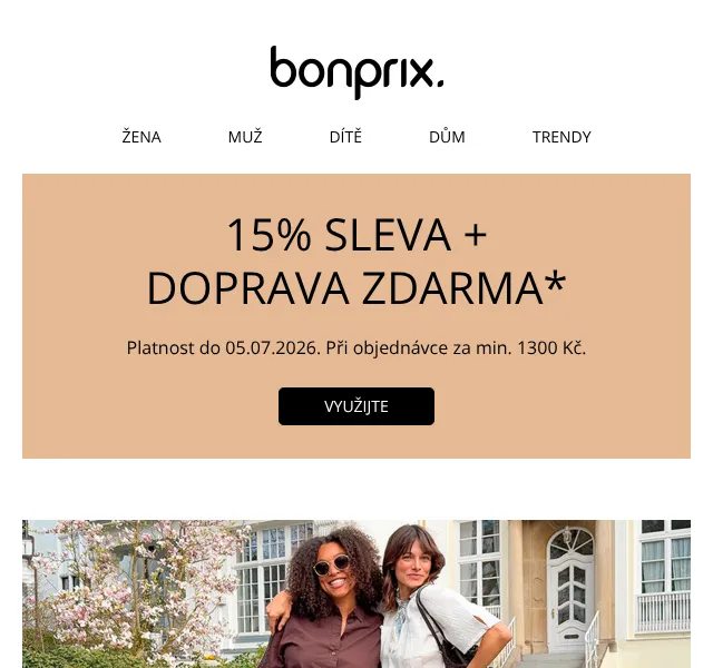 Bonprix: 15% sleva + doprava zdarma – červenec 2026