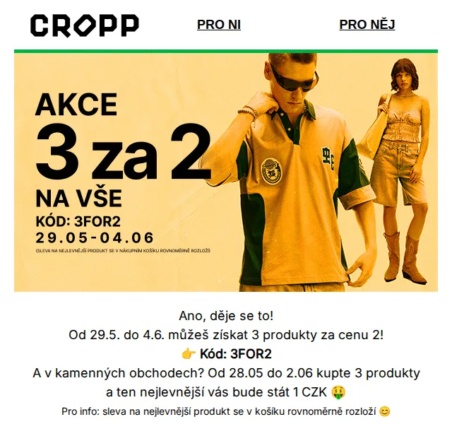 Cropp: 3 za cenu 2 – červenec 2026 | Nuslet.cz