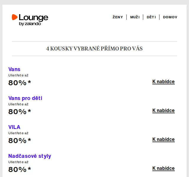Lounge by Zalando: Vans, VILA, GAP – až 80 % – duben 2026