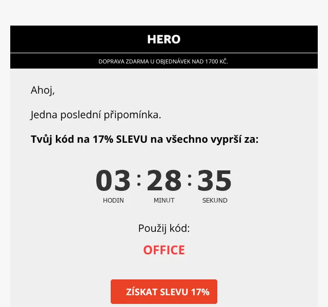 HERO: 17 % slevový kód OFFICE – srpen 2026