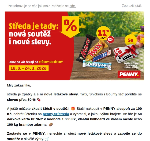 Penny: soutěž o 1 000 Kč a letákové slevy – březen 2026 | Nuslet.cz
