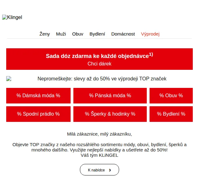 KLiNGEL: slevy až 50 % na TOP značky – červenec 2026 | Nuslet.cz