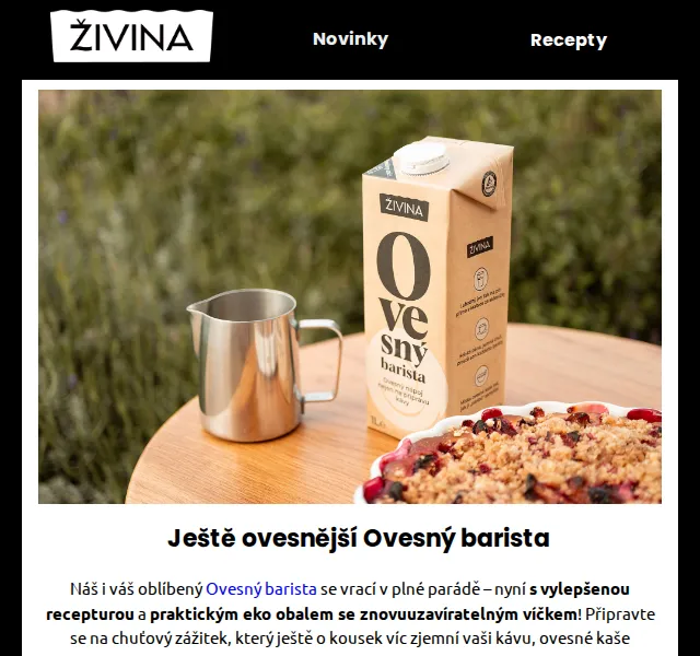 Živina: Ovesný barista v novém eko obalu – červen 2026 | Nuslet.cz