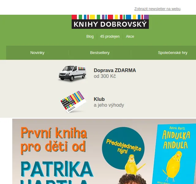 KnihyDobrovsky.cz: Novinka Patrika Hartla Andulka Andula – září 2026 | Nuslet.cz
