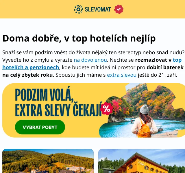 Slevomat: Wellness hotely až -27 % – září 2026