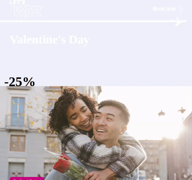 Wizz Air: akce na Valentýna – sleva 25 % na letenky – únor 2026 | Nuslet.cz