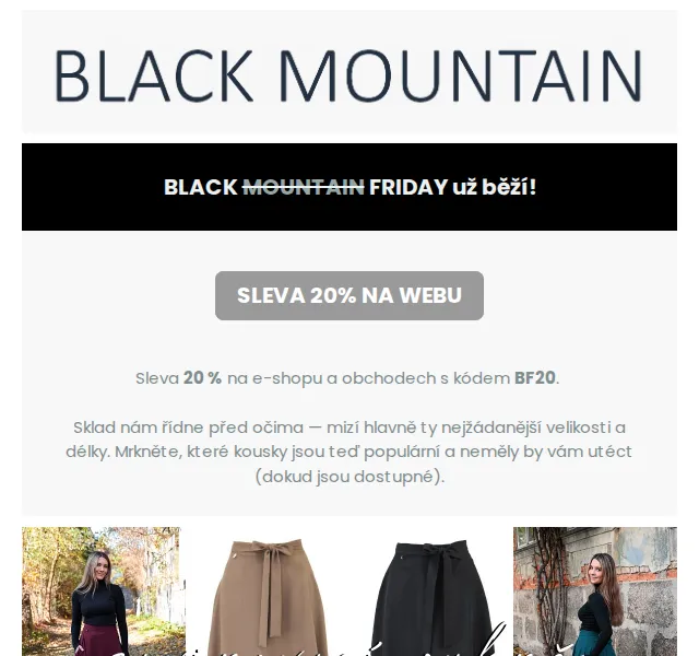 Black Mountain: SLEVA 20 % na módu – červenec 2026 | Nuslet.cz