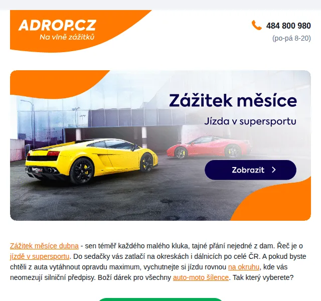 Adrop: Zážitek jízdy supersportem – červenec 2026 | Nuslet.cz