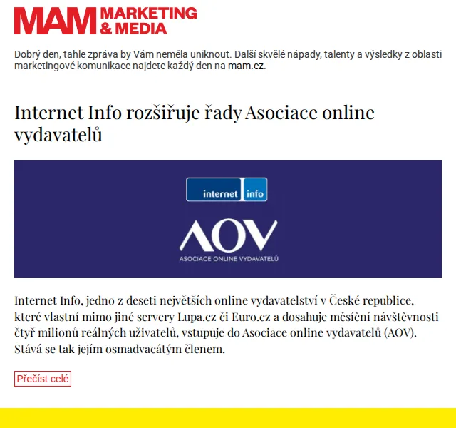 Marketing & Media: Internet Info v AOV – červenec 2026 | Nuslet.cz