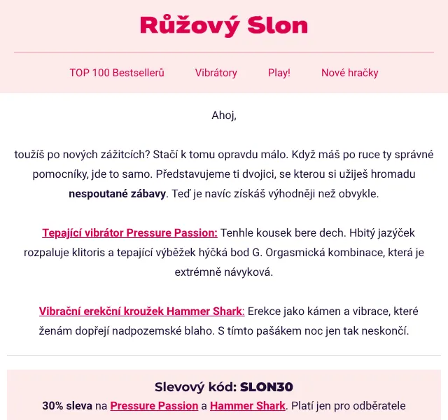 Růžový Slon: 30 % sleva na vibrátory – červen 2026