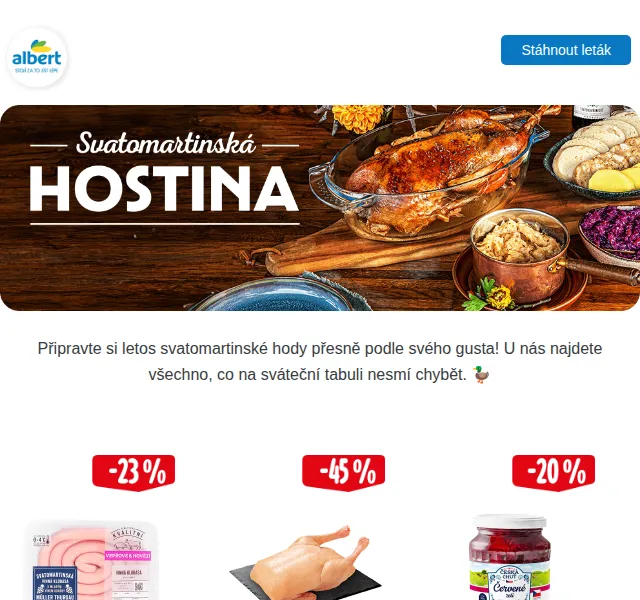 Albert: Svatomartinské menu – kachna od 89,90 Kč – listopad 2025 | Nuslet.cz