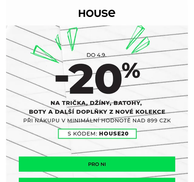 HOUSE: Sleva 20 % na džíny, trika, boty a tašky – červenec 2026 | Nuslet.cz