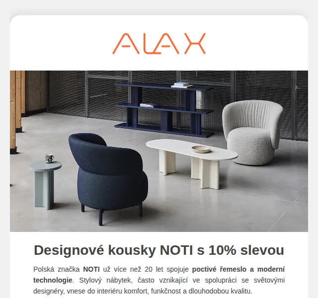 ALAX nábytek: sleva 10 % na NOTI – červenec 2026 | Nuslet.cz