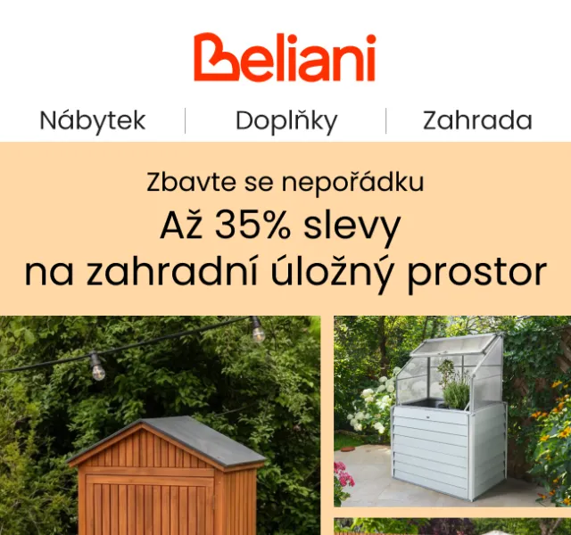 Beliani.cz: Slevy až 35 % na zahradní úložné systémy – červenec 2026